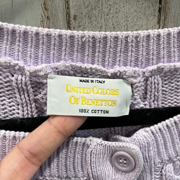 VTG United Colors of Benetton Purple Cable Knit Cardigan Soft Cottage Fairy S - Picture 2 of 7